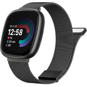 أربطة معدنية لـ Fitbit Versa 4/Fitbit Versa 3/Sense 2/Fitbit Sense، حزام سوار بحلقة بديلة من الفولاذ المقاوم للصدأ قابل للتعديل مع قفل مغناطيسي in Kuwait
