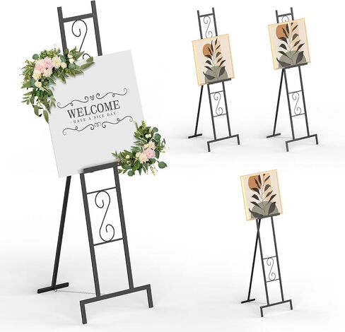 Skcoipsra Golden Easel Stand, 3 Tier Adjustable Larger Wedding Welcome Sign Holder, Art Poster Display Stand Free Standing with Chain, 17x17x58 Inch in Kuwait