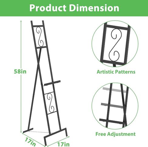Skcoipsra Golden Easel Stand, 3 Tier Adjustable Larger Wedding Welcome Sign Holder, Art Poster Display Stand Free Standing with Chain, 17x17x58 Inch in Kuwait
