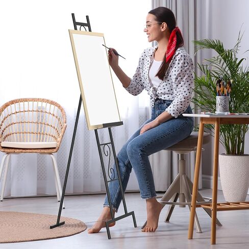 Skcoipsra Golden Easel Stand, 3 Tier Adjustable Larger Wedding Welcome Sign Holder, Art Poster Display Stand Free Standing with Chain, 17x17x58 Inch in Kuwait