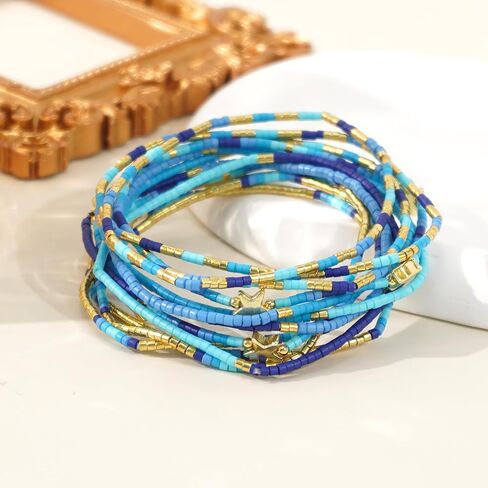 12Pcs Gold Plated Beaded Bracelets Stack Set for Women,Stretch Colorful Star Beads Ball Jewelry Friendship Autumn Christmas Day Daily Wear Trendy in Saudi Arabia