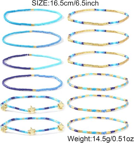12Pcs Gold Plated Beaded Bracelets Stack Set for Women,Stretch Colorful Star Beads Ball Jewelry Friendship Autumn Christmas Day Daily Wear Trendy in Saudi Arabia