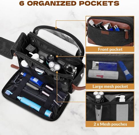 Travel Toiletry Bag for Men - Canvas Toiletries Bag with Multiple Pockets Large Hanging Dopp Kit Travel Bag for Toiletries Essentials Accessories - Dark Grey in Saudi Arabia