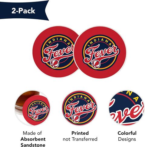 Desert Cactus Indiana Fever Car Accessories WNBA Women's Basketball League Absorbent Sandstone Cup Coasters Licensed Product Set of 2 (Design B) in Saudi Arabia