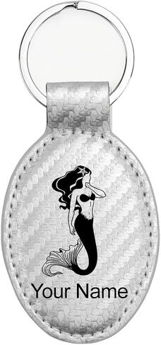 LaserGram Oval Keychain, Mermaid, Personalized Engraving Included in Saudi Arabia