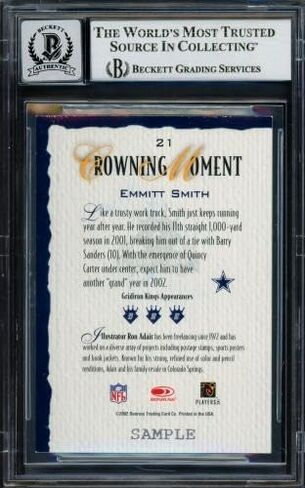 Emmitt Smith Autographed 2002 Donruss Gridiron Kings Samples Card #21 Dallas Cowboys Auto Grade Gem Mint 10 Beckett BAS #16898203 - NFL Autographed Football Cards in Saudi Arabia