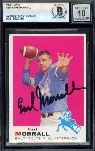 Earl Morrall Gem Mint 10 Beckett BAS Signed 1969 Topps Autograph - NFL Autographed Football Cards in Saudi Arabia