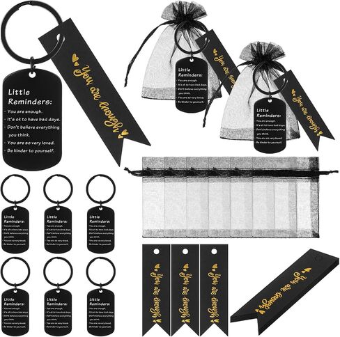 Sureio 6 Set Little Reminder Keychain Mental Health Gift You Are Enough Key Inspiration Uplifting Quotes Organza Bag and Card in Saudi Arabia