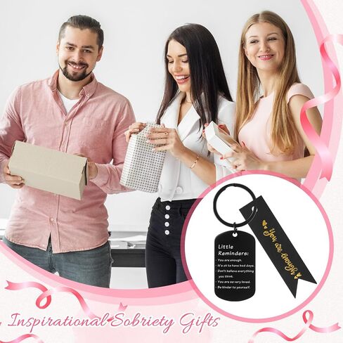 Sureio 6 Set Little Reminder Keychain Mental Health Gift You Are Enough Key Inspiration Uplifting Quotes Organza Bag and Card in Saudi Arabia