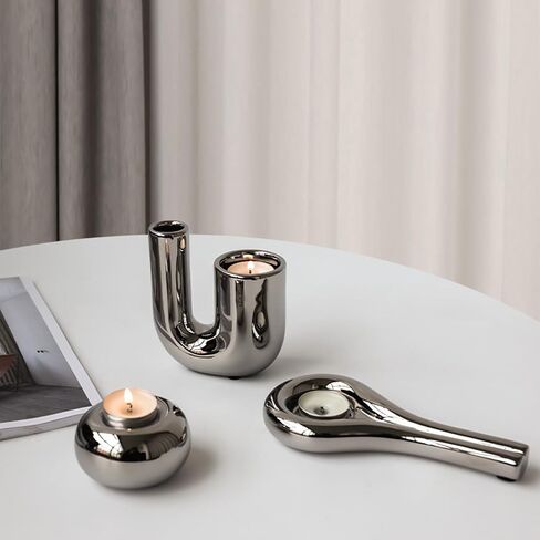 Silver Modern Doughnut Shaped Candlestick Holder, Small Decorative Taper Candle Holder for Bathtub Bedroom Livingroom in Kuwait