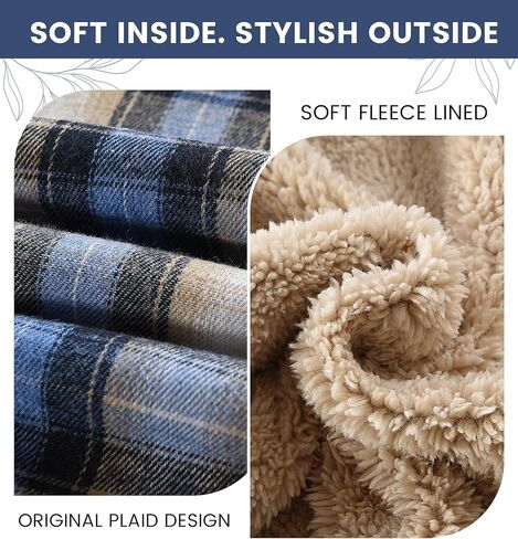 Womens Sherpa Lined Jacket Fleece Zip Up Jacket Flannel Plaid shirt jacket Full Zip Hoodies for Women in Kuwait