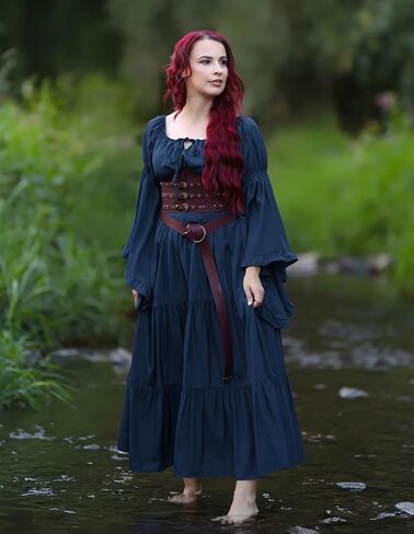 قرمزي الظلام عصر النهضة ملابس النساء قبالة الكتف الطويل جرس الأكمام من العصور الوسطى in Kuwait