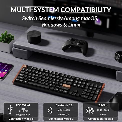 Keychron K10 HE Hall Effect Keyboard Wireless, Magnetic Switch Hot Swappable, Adjustable Actuation Rapid Trigger Mode with Aluminum + Wood Frame, Full-Size Custom RGB for Mac Windows Linux - Black in Saudi Arabia