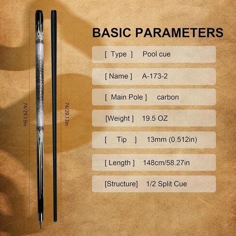 Carbon Fiber Pool Cue 58.27in with 13mm Tip Black Pool Stick 19.5oz Pool Sticks for Adults Beginners Pool Table Taco de Billar Billiards Accessories in Saudi Arabia