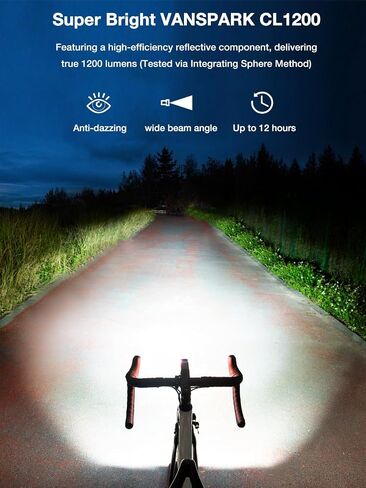 VANSPARK CL1200 Bike Lights, 1200 Lumens Cut Off Beam Bike Headlight, USB-C Rechargeable Bicycle Lights, CNC-Machined Aluminum Body Waterproof Bicycle Headlight, Kind Beam for Urban Cyclists in Saudi Arabia