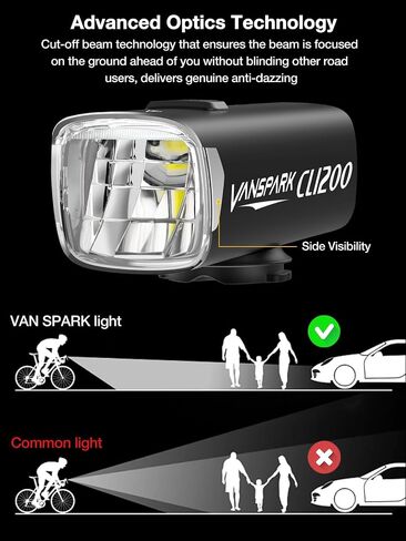 VANSPARK CL1200 Bike Lights, 1200 Lumens Cut Off Beam Bike Headlight, USB-C Rechargeable Bicycle Lights, CNC-Machined Aluminum Body Waterproof Bicycle Headlight, Kind Beam for Urban Cyclists in Saudi Arabia
