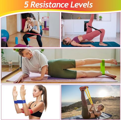 5Pcs Resistance Bands Set for Women and Men Workout Loops Fitness Bands for Home Gym Yoga Pilates Training Portable Exercise Set in Saudi Arabia