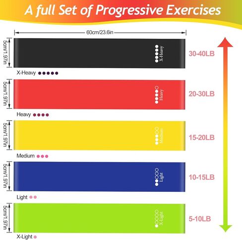 5Pcs Resistance Bands Set for Women and Men Workout Loops Fitness Bands for Home Gym Yoga Pilates Training Portable Exercise Set in Saudi Arabia