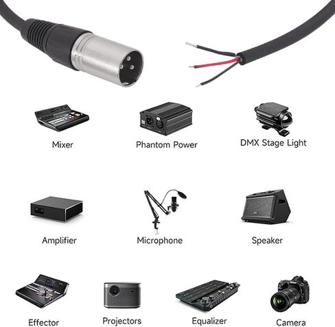 2 قطعة 1FT XLR 3 ذكر إلى سلك مكشوف كابل مفتوح النهاية، XLR 3PIN كابل صوت بديل مع أنابيب تقليص الحرارة لخلاط مضخم الصوت DJ/PA in Kuwait