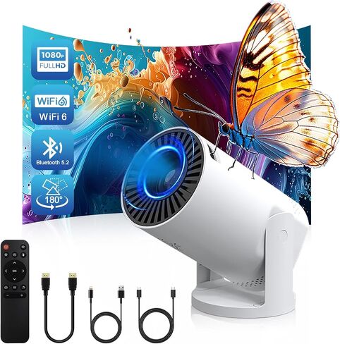 Wireless Mini Projector with WIFI 6 and Bluetooth, 4K 1080P Support Portable Projector 180° Rotatable. 17"-130" Screen Video Projector. Compatible for Smartphone, Laptop, PC(Q5 mate) in Saudi Arabia