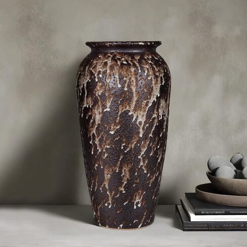 Ceramic Rustic Floor Vase,12" Large Farmhouse Flower Vases for Home Decor,Tall Boho Stain Resistant Decorative Vase for Living Room,Entryway,Office,Shelf,Centerpieces Decor,Housewarming in Saudi Arabia