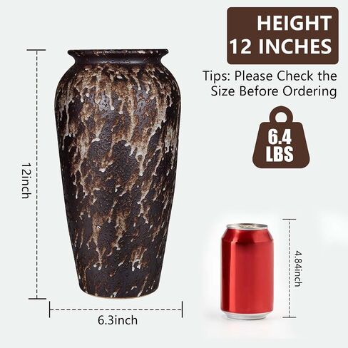Ceramic Rustic Floor Vase,12" Large Farmhouse Flower Vases for Home Decor,Tall Boho Stain Resistant Decorative Vase for Living Room,Entryway,Office,Shelf,Centerpieces Decor,Housewarming in Saudi Arabia