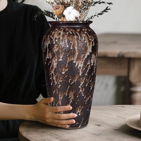 Ceramic Rustic Floor Vase,12" Large Farmhouse Flower Vases for Home Decor,Tall Boho Stain Resistant Decorative Vase for Living Room,Entryway,Office,Shelf,Centerpieces Decor,Housewarming in Saudi Arabia