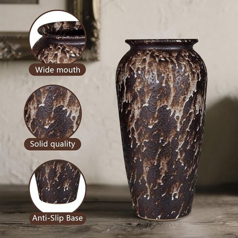 Ceramic Rustic Floor Vase,12" Large Farmhouse Flower Vases for Home Decor,Tall Boho Stain Resistant Decorative Vase for Living Room,Entryway,Office,Shelf,Centerpieces Decor,Housewarming in Saudi Arabia