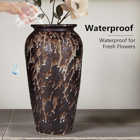 Ceramic Rustic Floor Vase,12" Large Farmhouse Flower Vases for Home Decor,Tall Boho Stain Resistant Decorative Vase for Living Room,Entryway,Office,Shelf,Centerpieces Decor,Housewarming in Saudi Arabia