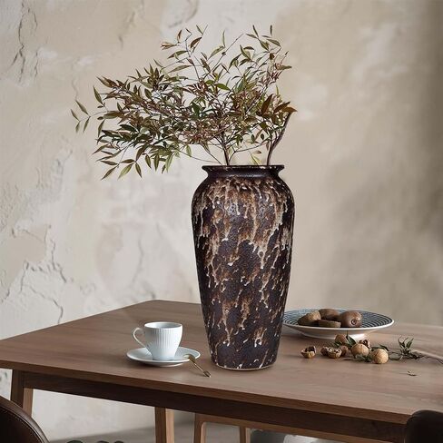 Ceramic Rustic Floor Vase,12" Large Farmhouse Flower Vases for Home Decor,Tall Boho Stain Resistant Decorative Vase for Living Room,Entryway,Office,Shelf,Centerpieces Decor,Housewarming in Saudi Arabia
