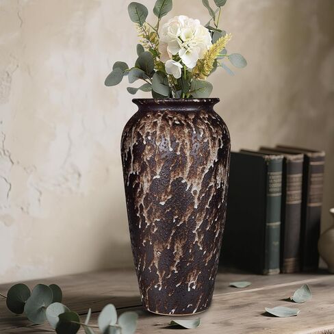 Ceramic Rustic Floor Vase,12" Large Farmhouse Flower Vases for Home Decor,Tall Boho Stain Resistant Decorative Vase for Living Room,Entryway,Office,Shelf,Centerpieces Decor,Housewarming in Saudi Arabia