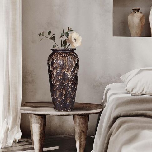 Ceramic Rustic Floor Vase,12" Large Farmhouse Flower Vases for Home Decor,Tall Boho Stain Resistant Decorative Vase for Living Room,Entryway,Office,Shelf,Centerpieces Decor,Housewarming in Saudi Arabia