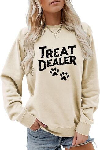 Treat Dealer Sweatshirt Women, Dog Mom Sweatshirt Cute Graphic Pullover Long Sleeve Shirts Dog Sweater for Women in Saudi Arabia