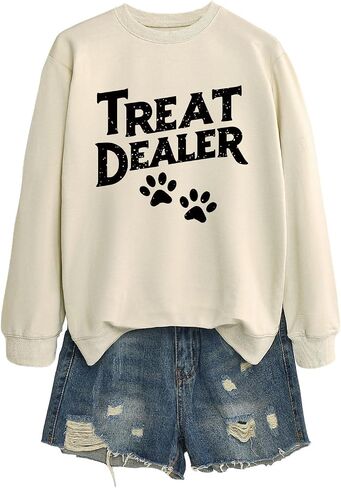 Treat Dealer Sweatshirt Women, Dog Mom Sweatshirt Cute Graphic Pullover Long Sleeve Shirts Dog Sweater for Women in Saudi Arabia