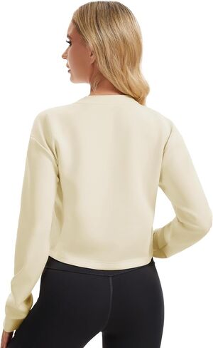Women's Cropped Sweatshirt Long Sleeve Workout Crewneck Pullover Athletic Loose Fit Casual Top Yoga Gym in Saudi Arabia