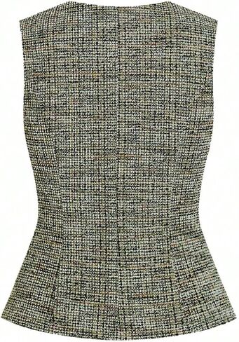 GORGLITTER Women's Tweed Blazer Vest Tops Sleeveless Square Neck Business Casual Cardigan Vests Western Cowgirl Outfits in Saudi Arabia