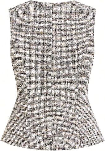 GORGLITTER Women's Tweed Blazer Vest Tops Sleeveless Square Neck Business Casual Cardigan Vests Western Cowgirl Outfits in Saudi Arabia