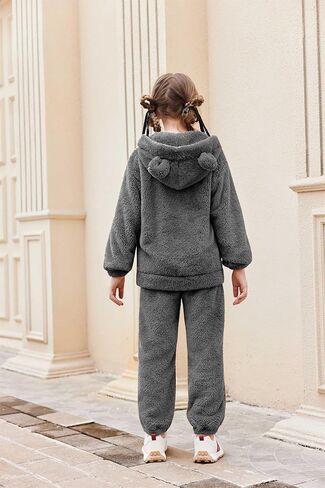 Arshiner Girls 2 قطعة غامضة مجموعة مع غطاء الدب الأذن وسروال الركض zip up sweatshirt لأزياء الخريف الشتاء 5-13 سنة in Saudi Arabia