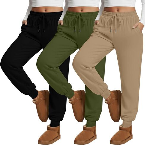 3pack نساء زائد الحجم من سروال التعرق مع الجيوب الرباطية مرنة الخصر الركض صالة الجري السراويل اليوغا بنطلون in Saudi Arabia
