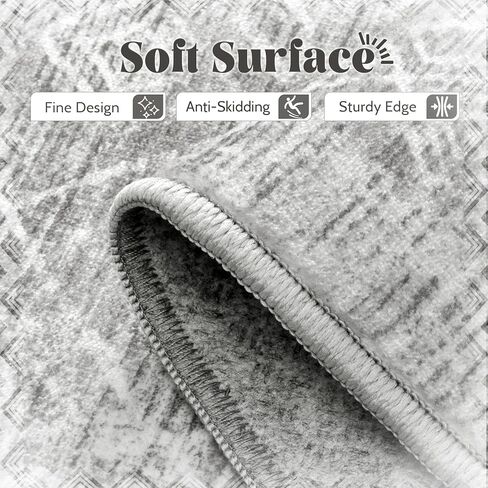 Living Room Rugs 8x10: Washable Moroccan Geometric Boho Rug Farmhouse Non Slip Stain Resistant Large Rug Low Pile Soft Carpet for Bedroom Dining Room Children Room (Beige,8'x10') in Kuwait