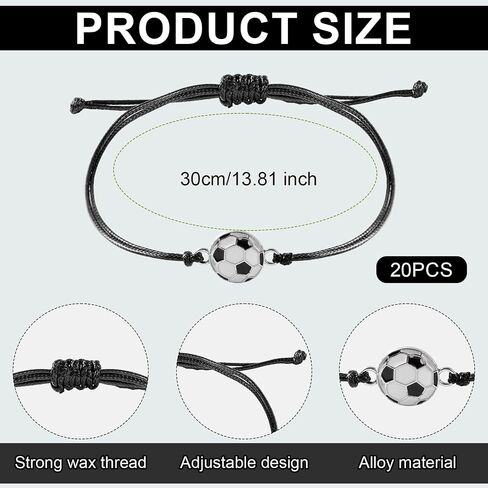 20pcs Sports Party Favors Charm Bracelets, Inspirational Sport Ball Bracelets Sport Themed Bracelets Adjustable Sports Bracelet Sport Jewelry Bracelets for Women Men Adult Gifts (Football) in Saudi Arabia