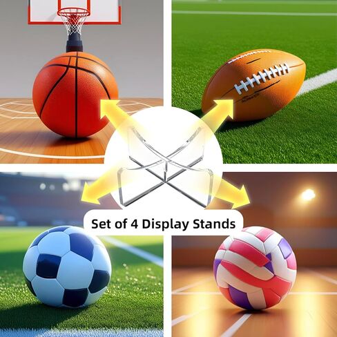 4-Pack Acrylic Basketball Stand, Display for Basketball, Rugby, Football, Soccer, Volleyball & Memorabilia. Clear Sports Ball & Trophy Holder, Perfect for Home, Office or Store. in Saudi Arabia