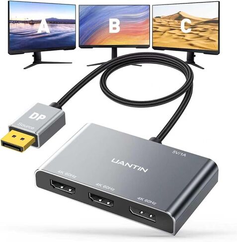 DisplayPort to Dual HDMI with DP Splitter for 3 Monitors Extended Display Adapter 4K@60Hz 1 in 3 Out MST Hub for Multiple Monitor Display Port Compatible with NVIDIA/AMD Graphic Card in Saudi Arabia