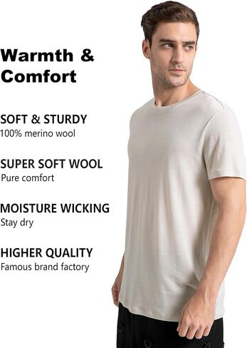 innotree Men's Merino Wool T-Shirt, 100% Organic Merino Wool Undershirt Lightweight Crew Short Base Layer for Hiking,Black,Medium in Saudi Arabia