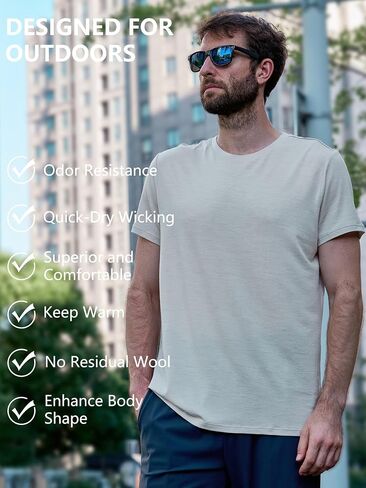 innotree Men's Merino Wool T-Shirt, 100% Organic Merino Wool Undershirt Lightweight Crew Short Base Layer for Hiking,Black,Medium in Saudi Arabia