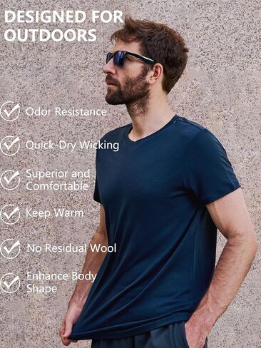 innotree Men's Merino Wool T-Shirt, 100% Organic Merino Wool Undershirt Lightweight Crew Short Base Layer for Hiking,Black,Medium in Saudi Arabia
