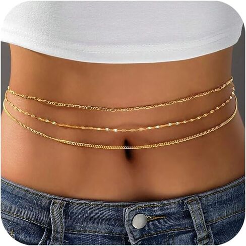 Longita Silver Gold Waist Chain Belly Chain for Women Body Chain Stomach Chains Stacked Waist Jewelry Stackable in Kuwait