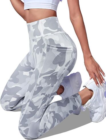 Women Yoga Pants Printed with Pockets High Waisted Workout Leggings Camouflage Printed Pants Stretch Tummy Control Tights in Saudi Arabia
