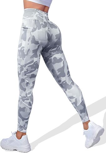 Women Yoga Pants Printed with Pockets High Waisted Workout Leggings Camouflage Printed Pants Stretch Tummy Control Tights in Saudi Arabia