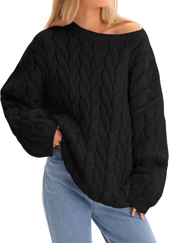 Cicy Bell Womens Oversized Cable Knit Sweaters Long Sleeve Crewneck Chunky Loose Fit Pullover Tops in Saudi Arabia